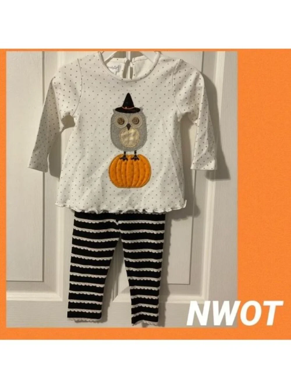Mud Pie 0-6m NWT Owl Halloween pumpkin Fall SET gold glitter tunic leggings